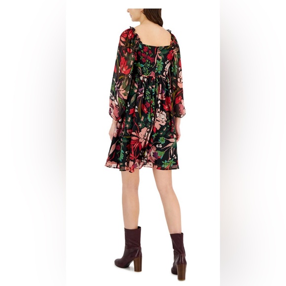 Women's Floral-Print Chiffon Empire-Waist Dress SIZE 16 - Picture 3 of 6